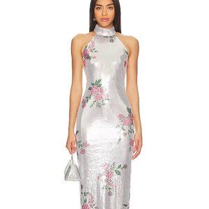 Camila Coelho Luiza Sequin Maxi Dress in Silver Floral